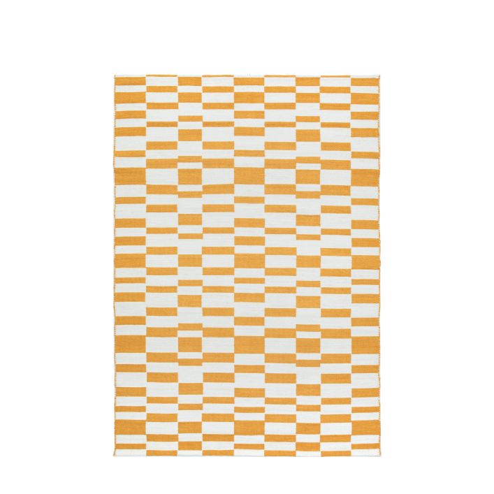 Kingston Jacquard Yellow Rug from Gallery Direct measures 1200x1800 and features a bold check pattern with a soft plush pile underfoot