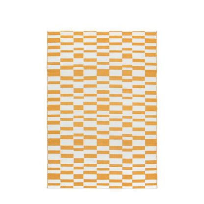 Kingston Jacquard Yellow Rug from Gallery Direct measures 1200x1800 and features a bold check pattern with a soft plush pile underfoot