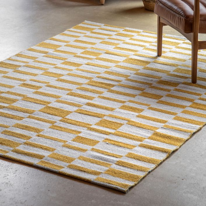 Gallery Direct Kingston Jacquard Yellow  and white small check rug measures 1200x1800mm