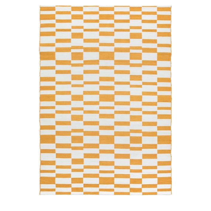 Gallery Direct Kingston Jacquard Yellow  and white bold check area rug that measures 1600x2300mm and features a soft comfortable feel underfoot
