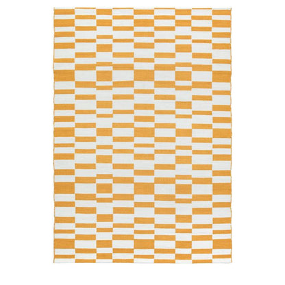 Gallery Direct Kingston Jacquard Yellow  and white bold check area rug that measures 1600x2300mm and features a soft comfortable feel underfoot