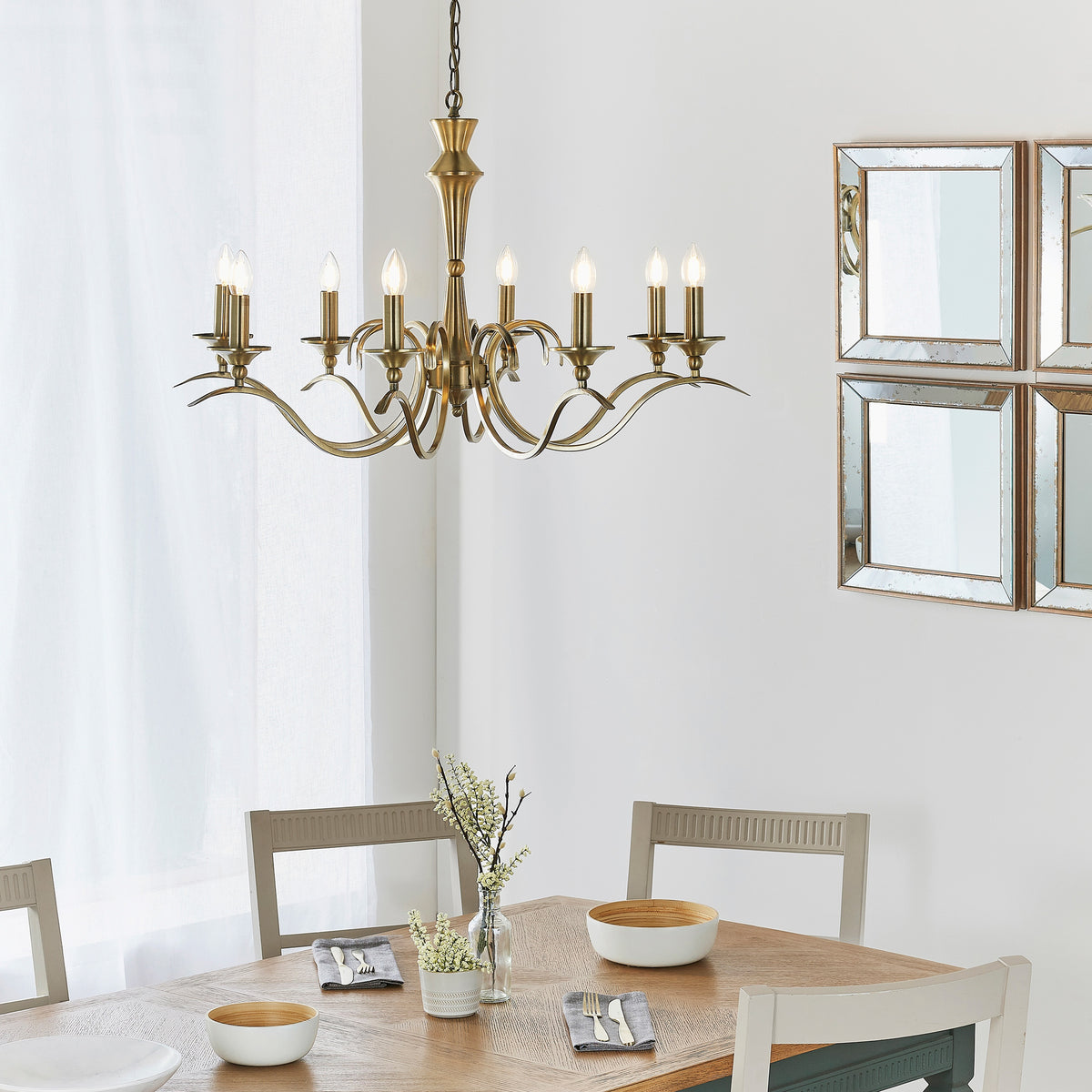 Gallery Direct Kora 8 Pendant Light Antique Brass, styled in a room setting