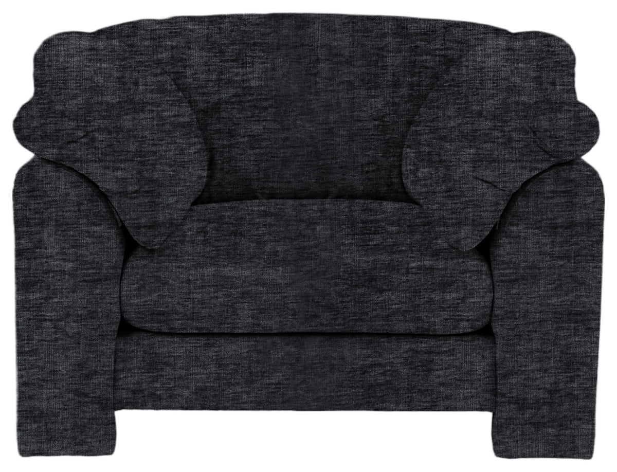 Gallery Direct Kudde Armchair in Celine Battleship upholstery, front view