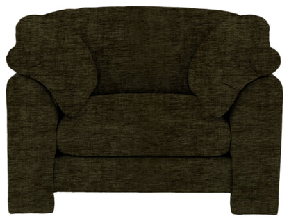 Gallery Direct Kudde Armchair in Celine Olive upholstery, front view