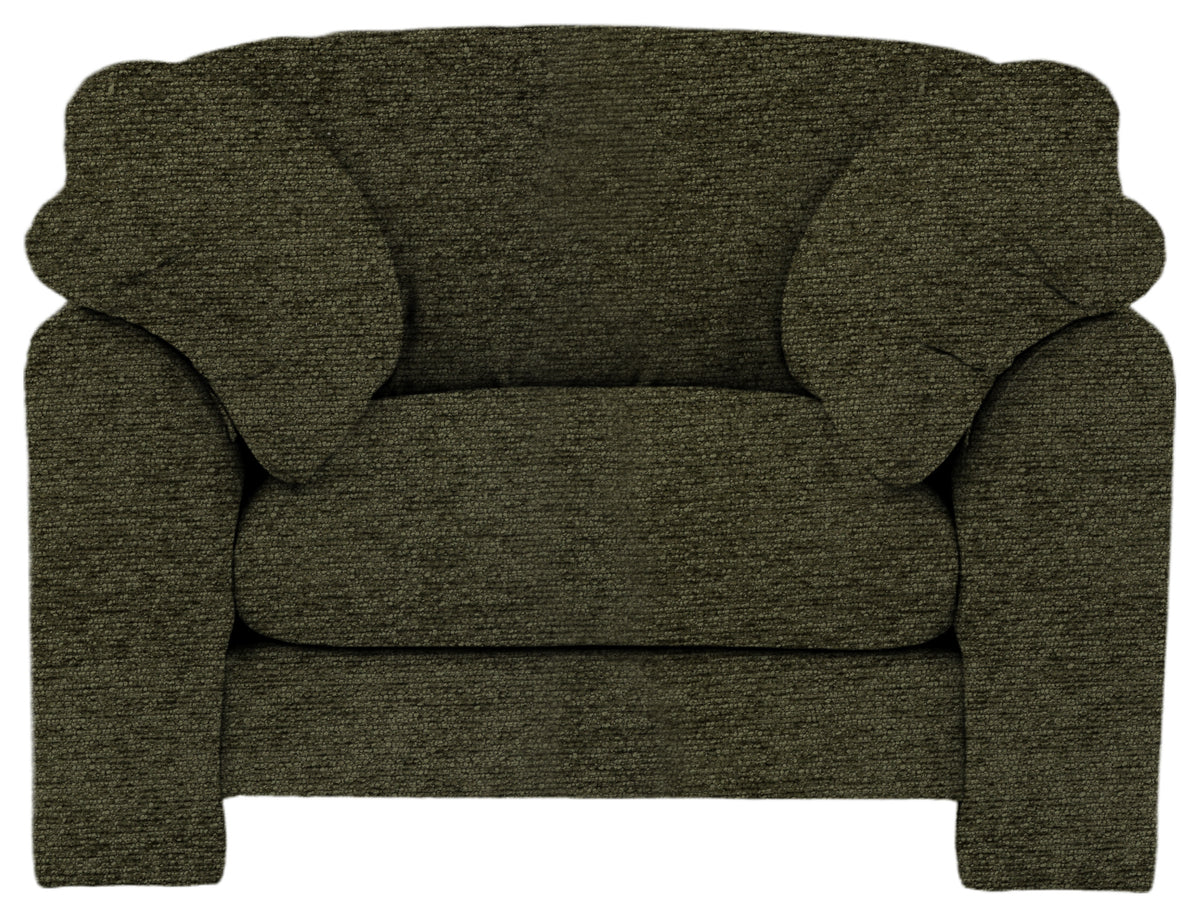 Gallery Direct Kudde Armchair in Mikah Basil upholstery, front view
