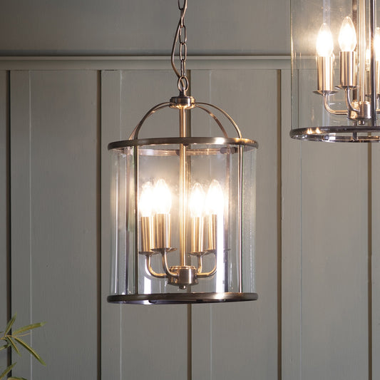 Gallery Direct Lambeth 4 Pendant Light Antique Brass, styled in a room setting