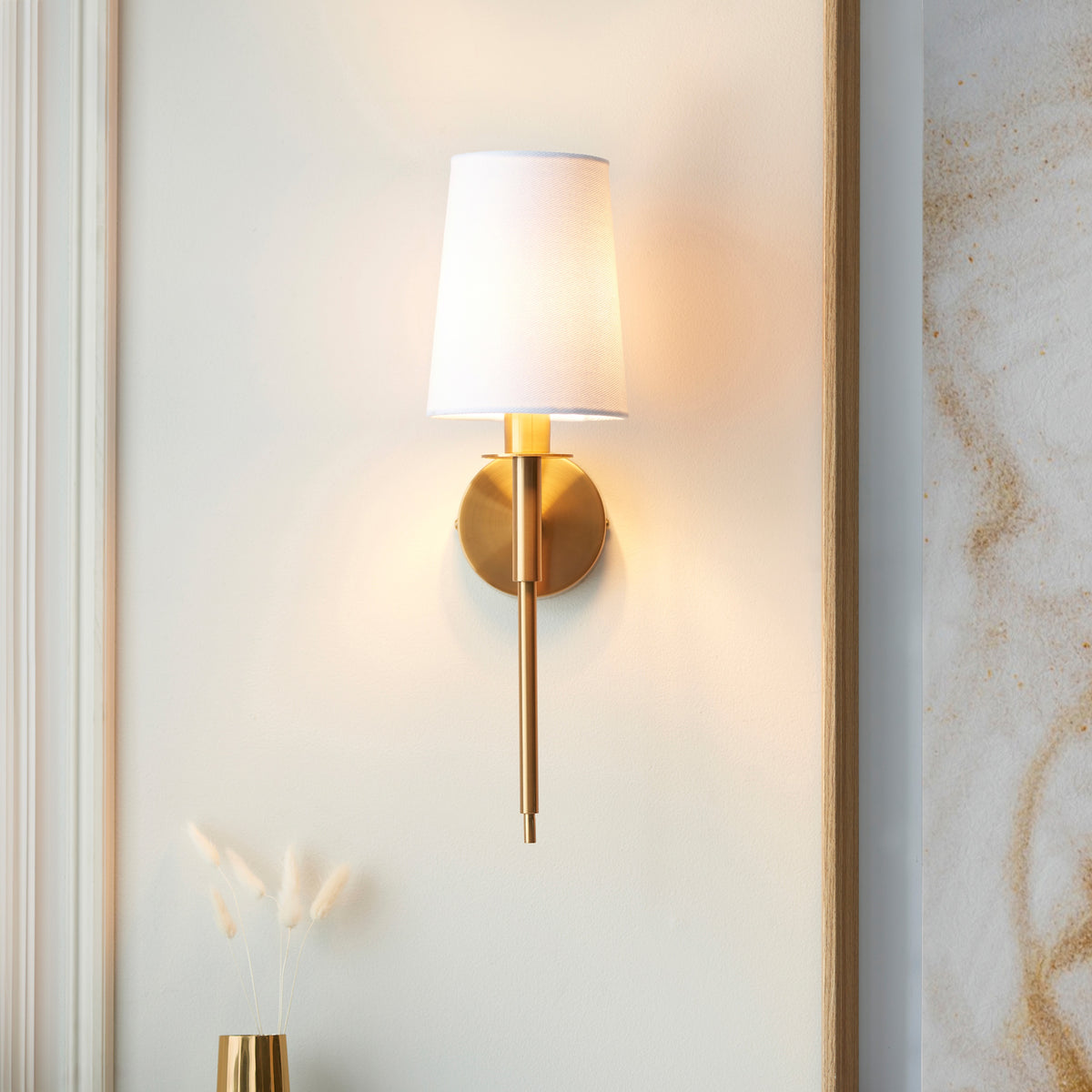 Gallery Direct Langford 1 Wall Light Vintage Brass, styled in a room setting