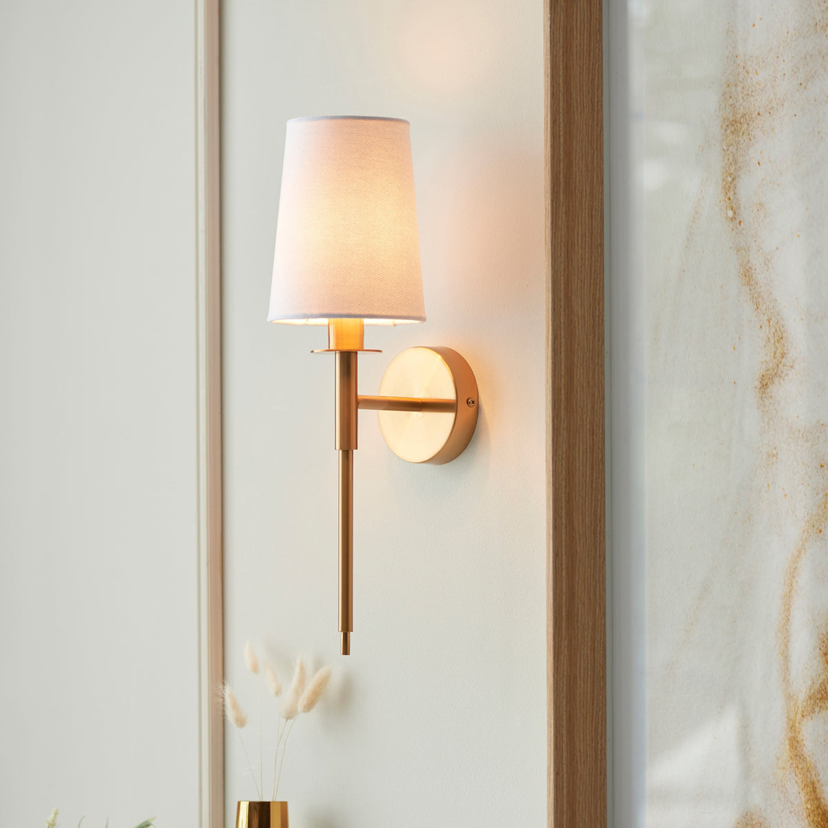 Gallery Direct Langford 1 Wall Light Vintage Brass, styled in a room setting