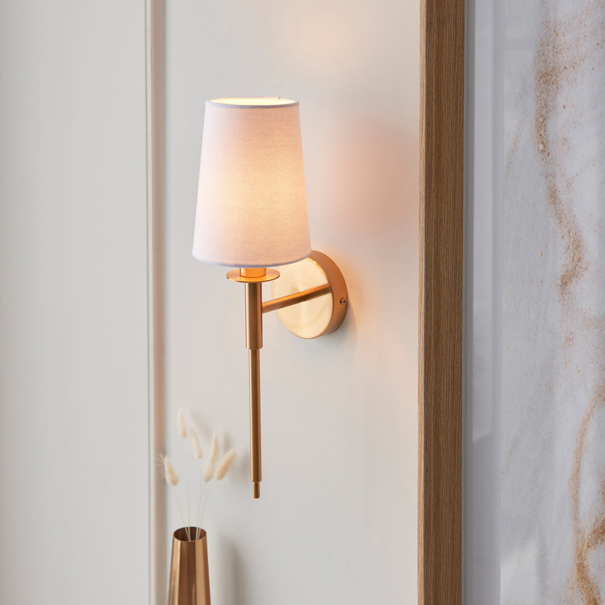 Gallery Direct Langford 1 Wall Light Vintage Brass, styled in a room setting