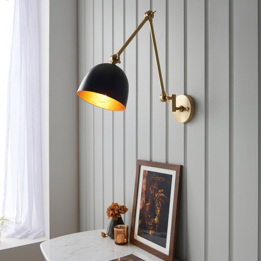 Gallery Direct Lehal 1 Wall Light Antique Brass, styled in a room setting