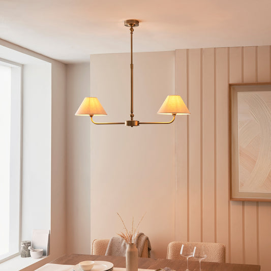 Gallery Direct Lille 2 Pendant Light Antique Brass, styled in a room setting