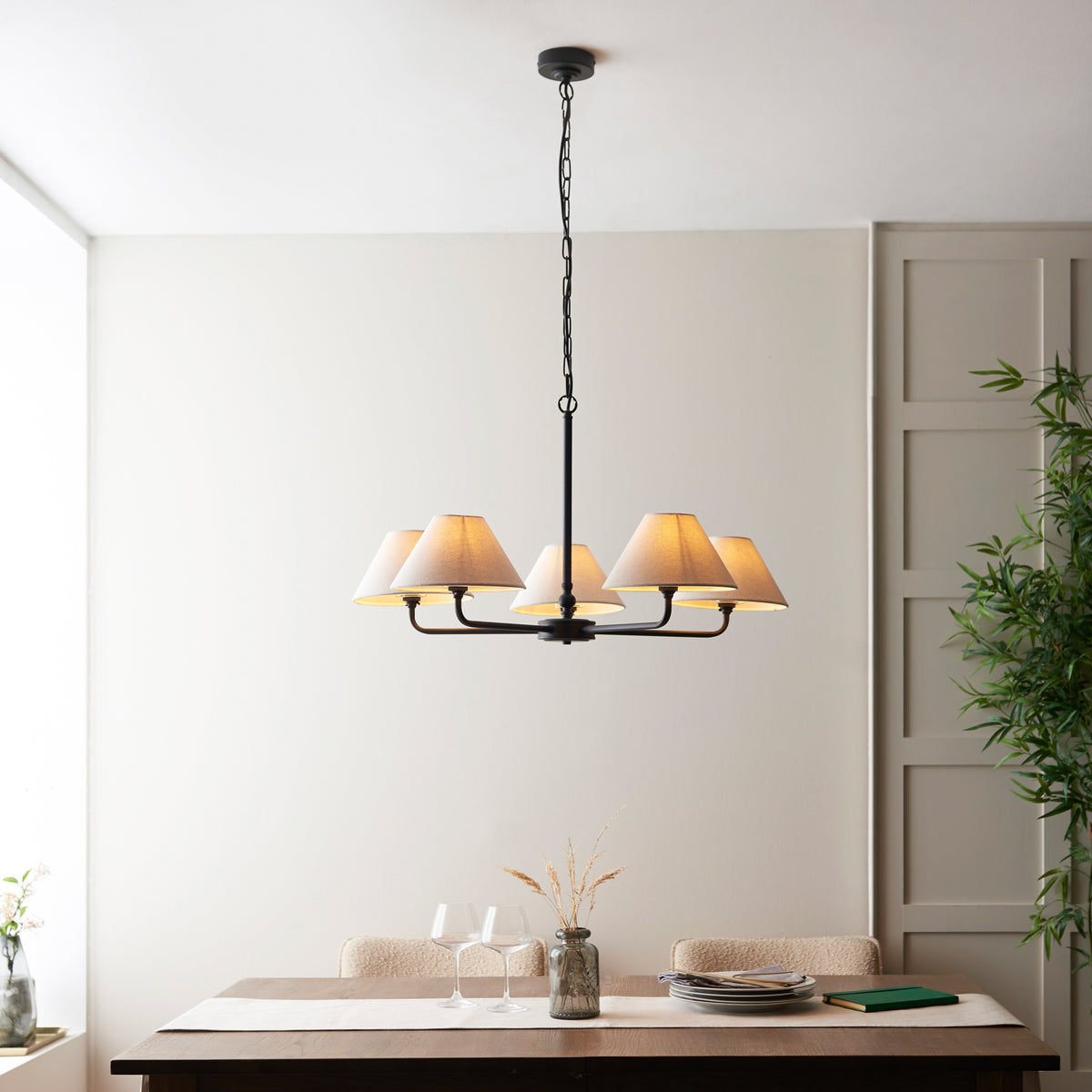 Gallery Direct Lille 5 Pendant Light Matt Black, styled in a room setting