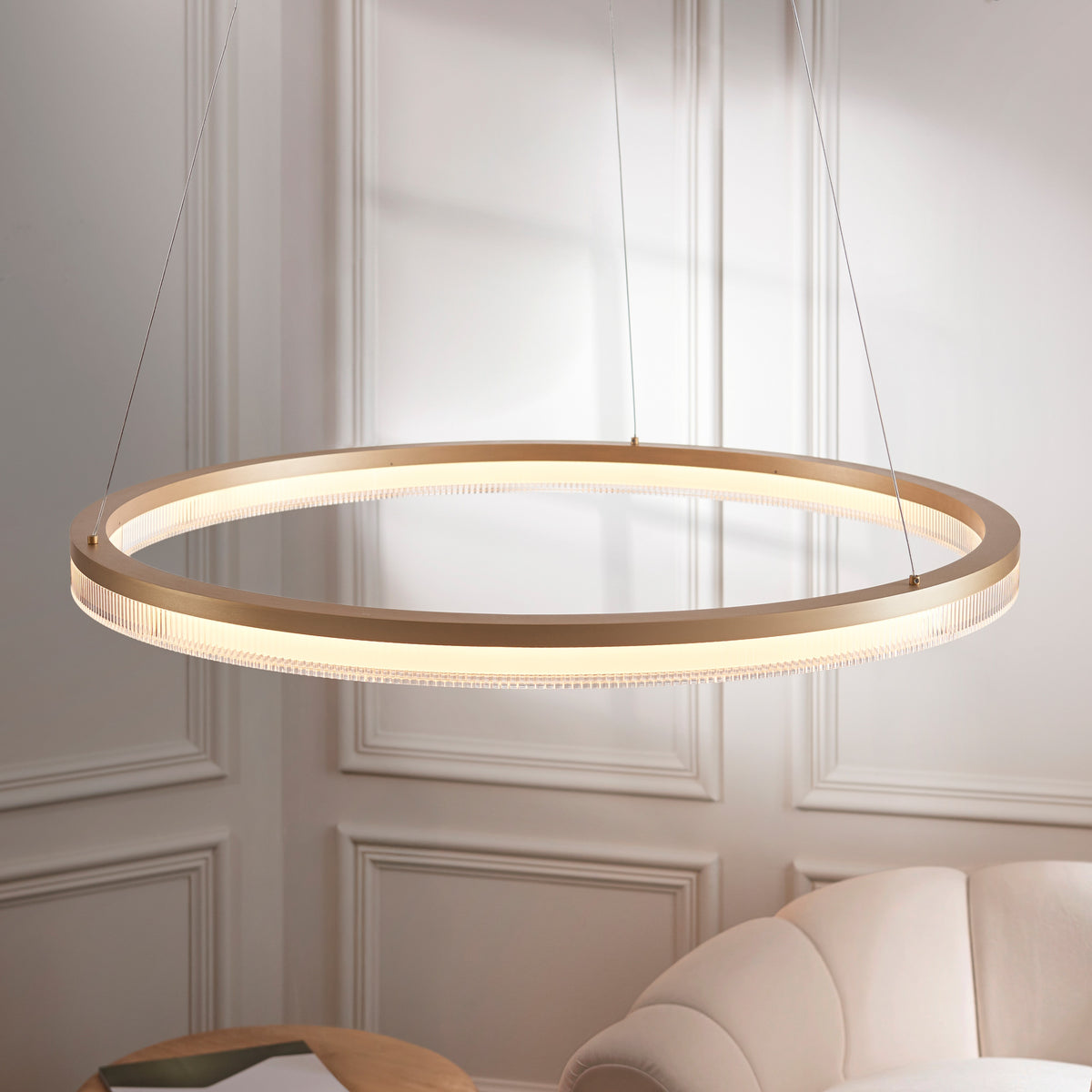 Gallery Direct Lumina Pendant Light Brushed Gold, styled in a room setting