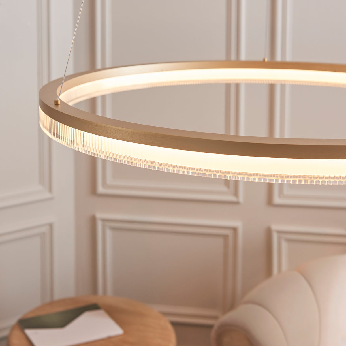 Gallery Direct Lumina Pendant Light Brushed Gold, close-up of the finish and design