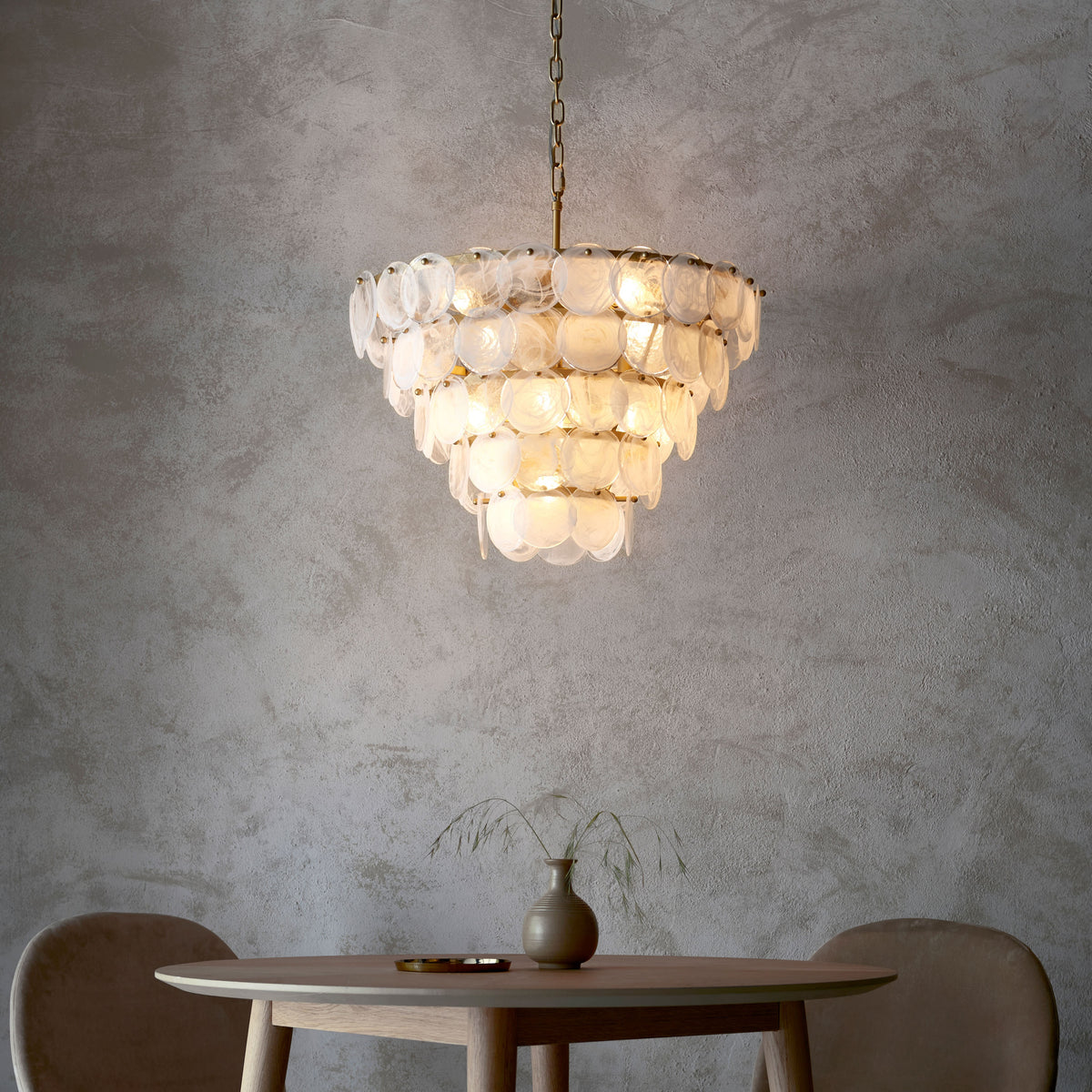 Gallery Direct Maeve 9 Pendant Light Antique Gold, styled in a room setting