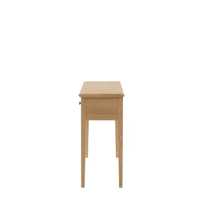 Gallery Direct Malvern 1 Drawer Console made using premium oak solids and veneers with slim tapered legs 