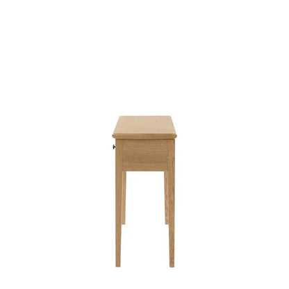Gallery Direct Malvern 1 Drawer Console made using premium oak solids and veneers with slim tapered legs 