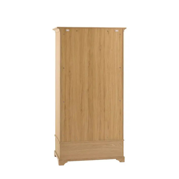 Gallery Direct Malvern 2 Door 1 Drawer Wardrobe is crafted using solid oak wood and veneers with an authentic wood grain pattern