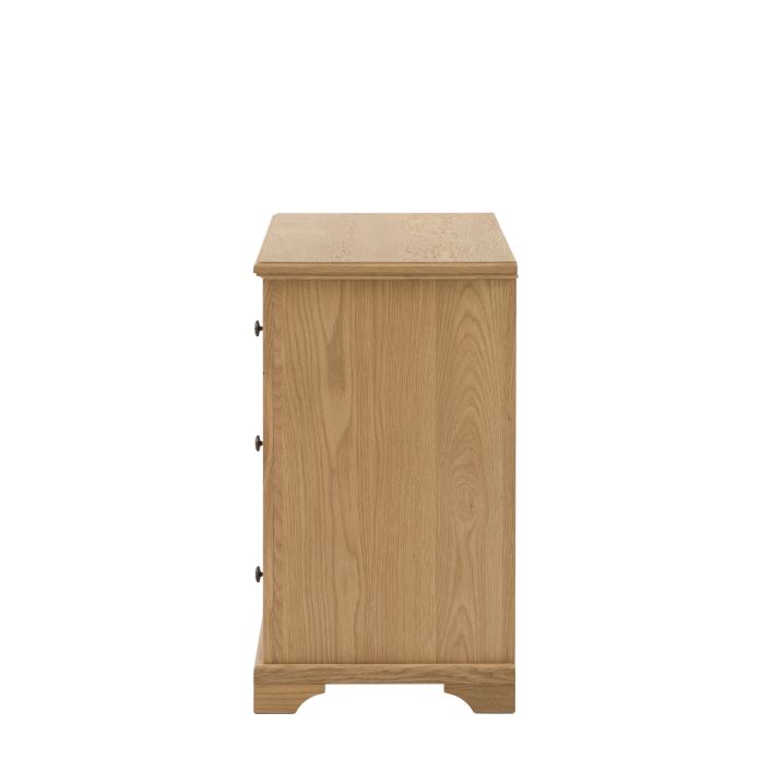 Gallery Direct Malvern 3 Drawer Chest, crafted from solid oak woods and quality veneers with warm wood-grain patterns throughout