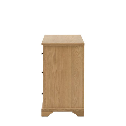 Gallery Direct Malvern 3 Drawer Chest, crafted from solid oak woods and quality veneers with warm wood-grain patterns throughout