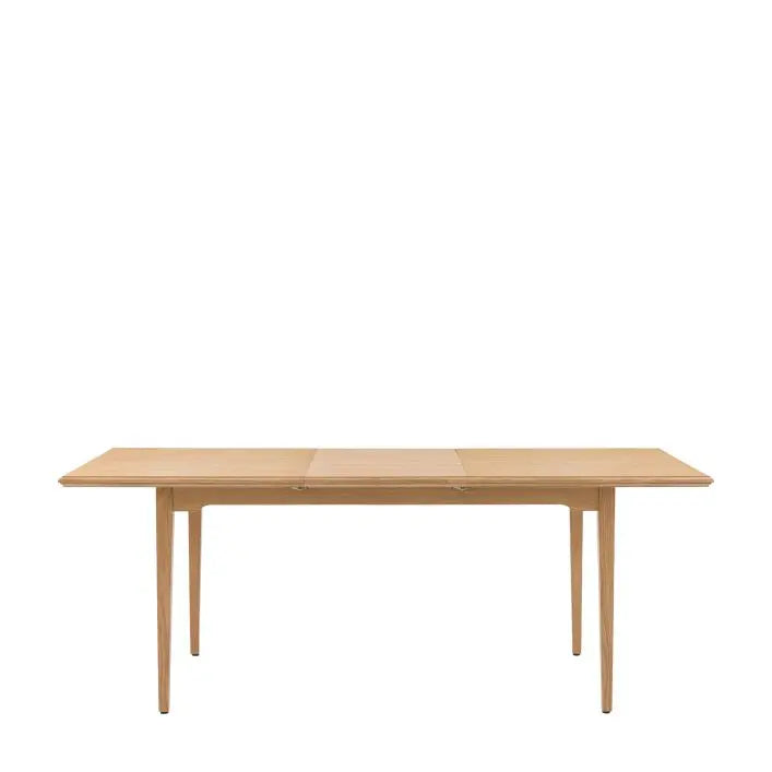 Gallery Direct Malvern Extending Dining Table constructed from oak woods and veneers with a natural wood-grain pattern finish, can seat 4-6 people