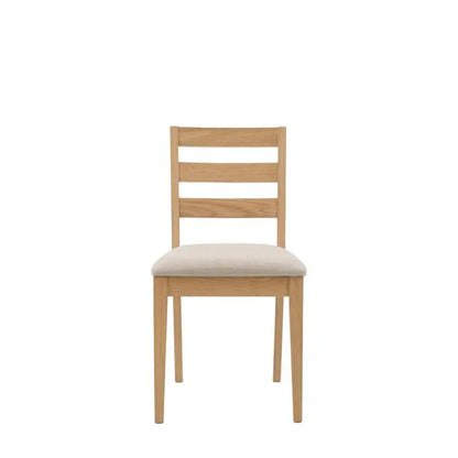 Gallery Direct Malvern Dining Chairs constructed from quality wood and oak veneers with a natural wood-grain finish, with a neutral padded seat cushion