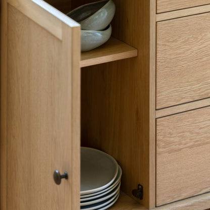 Gallery Direct Malvern Large Sideboard features 3 drawers and 2 cupboard doors with internal shelving