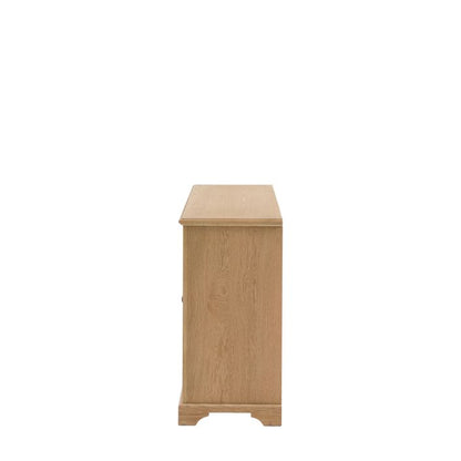 Gallery Direct Malvern Sideboard is crafted from solid oak wood and premium veneers with wood-grain patterns