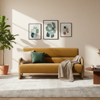 The Gallery Direct Marco 3 Seater Sofa features a retro inspired wooden frame and padded upholstery in Verona Golden colour