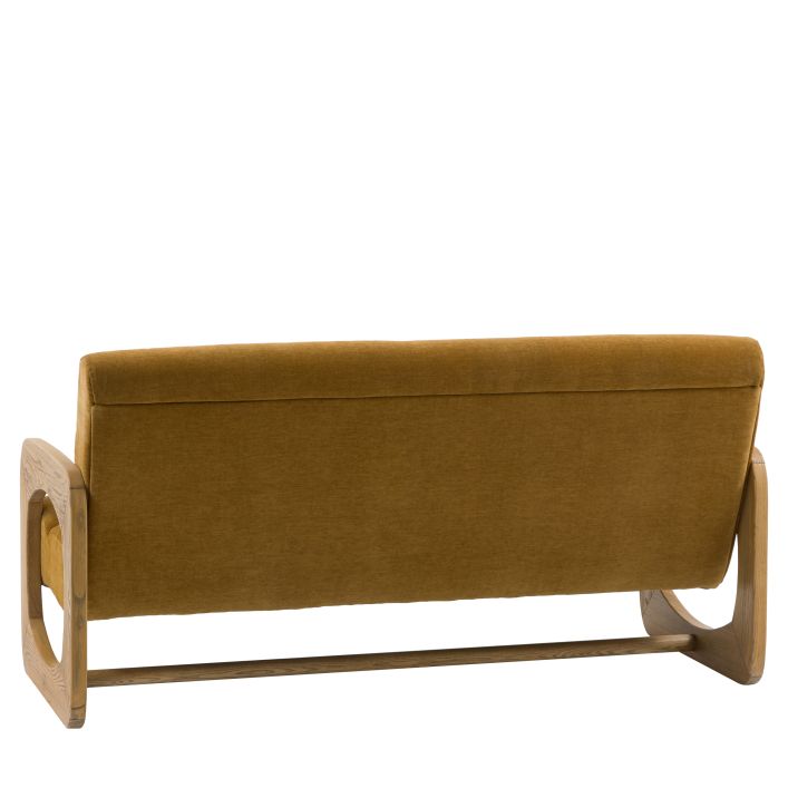 The Gallery Direct Marco 3 Seater in Verona Golden colour fabric with a retro inspired wooden frame