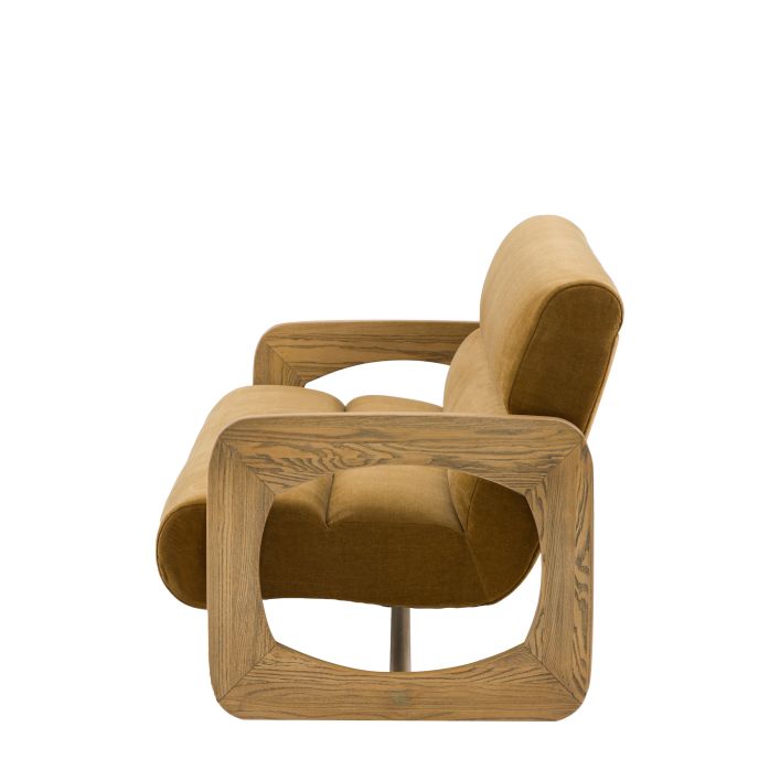 Gallery Direct Marco 3 Seater Sofa in Verona Golden coloured upholstery with a retro inspired, cut out wooden frame