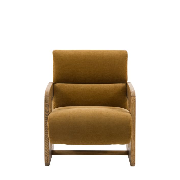 Gallery Direct Marco Armchair in Verona Golden coloured upholstery with a wooden retro inspired frame