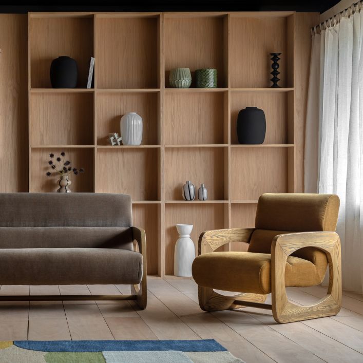 The Gallery Direct Marco Armchair is available in Verona Golden and Verona Sepia colours and has matching sofa and footstool available too, all with modern, retro-inspired wooden frames 
