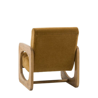 Gallery Direct Marco Armchair features a retro inspired wooden frame and seat upholstered in a Verona Golden coloured padded fabric