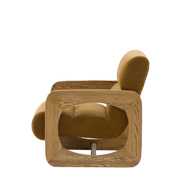 Gallery Direct Marco Armchair in Verona Golden coloured padded seat upholstery with a bold and modern wooden frame