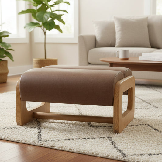 Gallery Direct Marco Footstool in Verona Sepia padded upholstery and a wooden sculptural frame