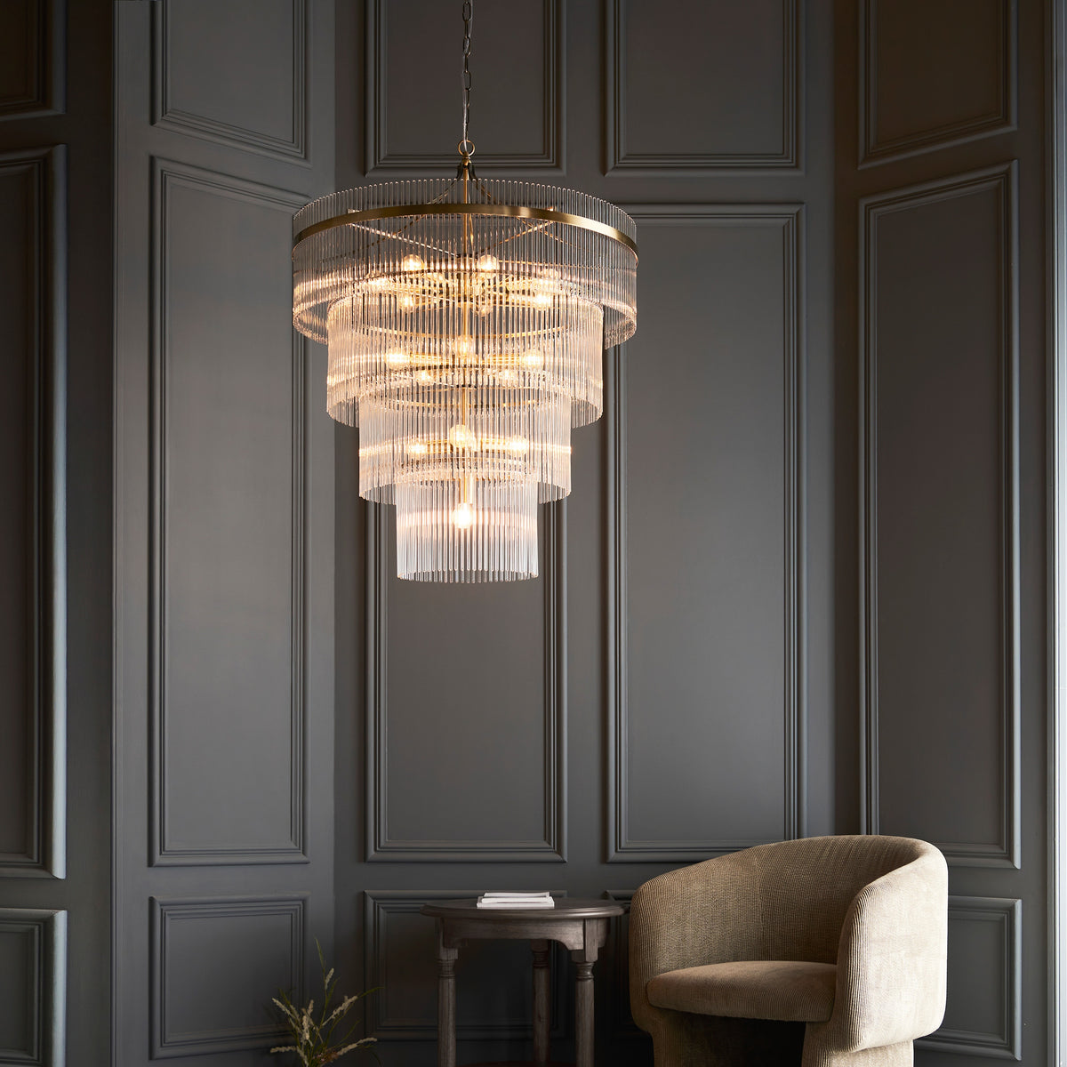 Gallery Direct Marietta 16 Pendant Light Antique Brass, styled in a room setting
