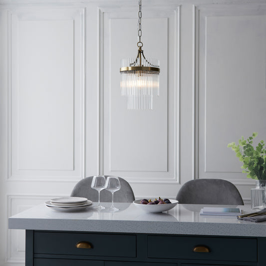 Gallery Direct Marietta 1 Pendant Light Antique Brass, styled in a room setting