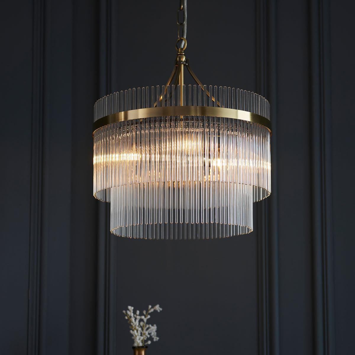 Gallery Direct Marietta 3 Pendant Light Antique Brass, styled in a room setting