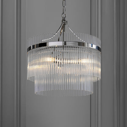 Gallery Direct Marietta 3 Pendant Light Bright Nickel, styled in a room setting