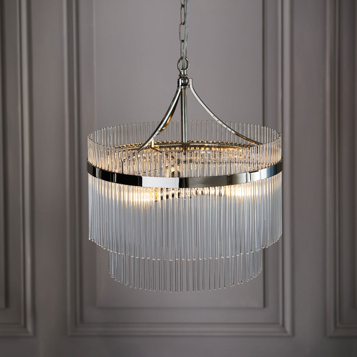 Gallery Direct Marietta 3 Pendant Light Bright Nickel, styled in a room setting