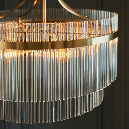Gallery Direct Marietta 5 Pendant Light Antique Brass, close-up of the finish and design