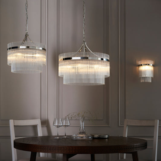 Gallery Direct Marietta 5 Pendant Light Bright Nickel, styled in a room setting