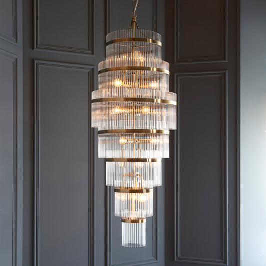 Gallery Direct Marietta Grand 21 Pendant Light Antique Brass, styled in a room setting