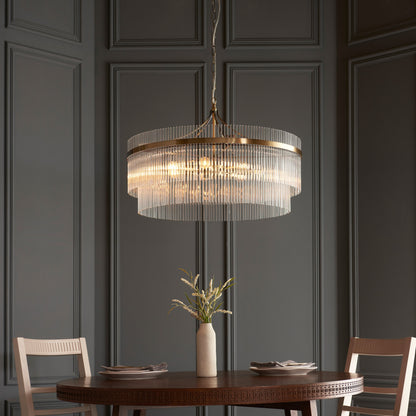 Gallery Direct Marietta Grand 7 Pendant Light Antique Brass, styled in a room setting