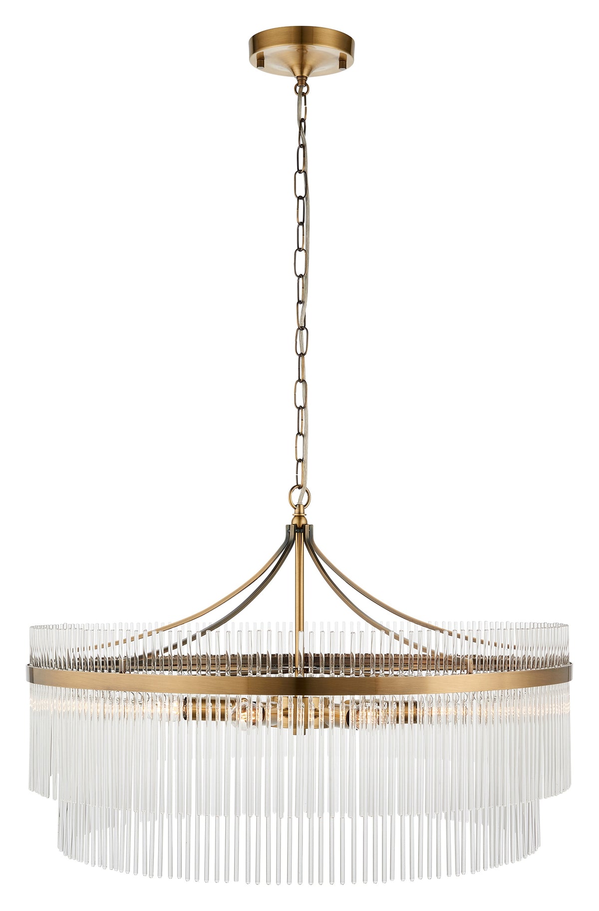 Gallery Direct Marietta Grand 7 Pendant Light Antique Brass, complete product view on a white background