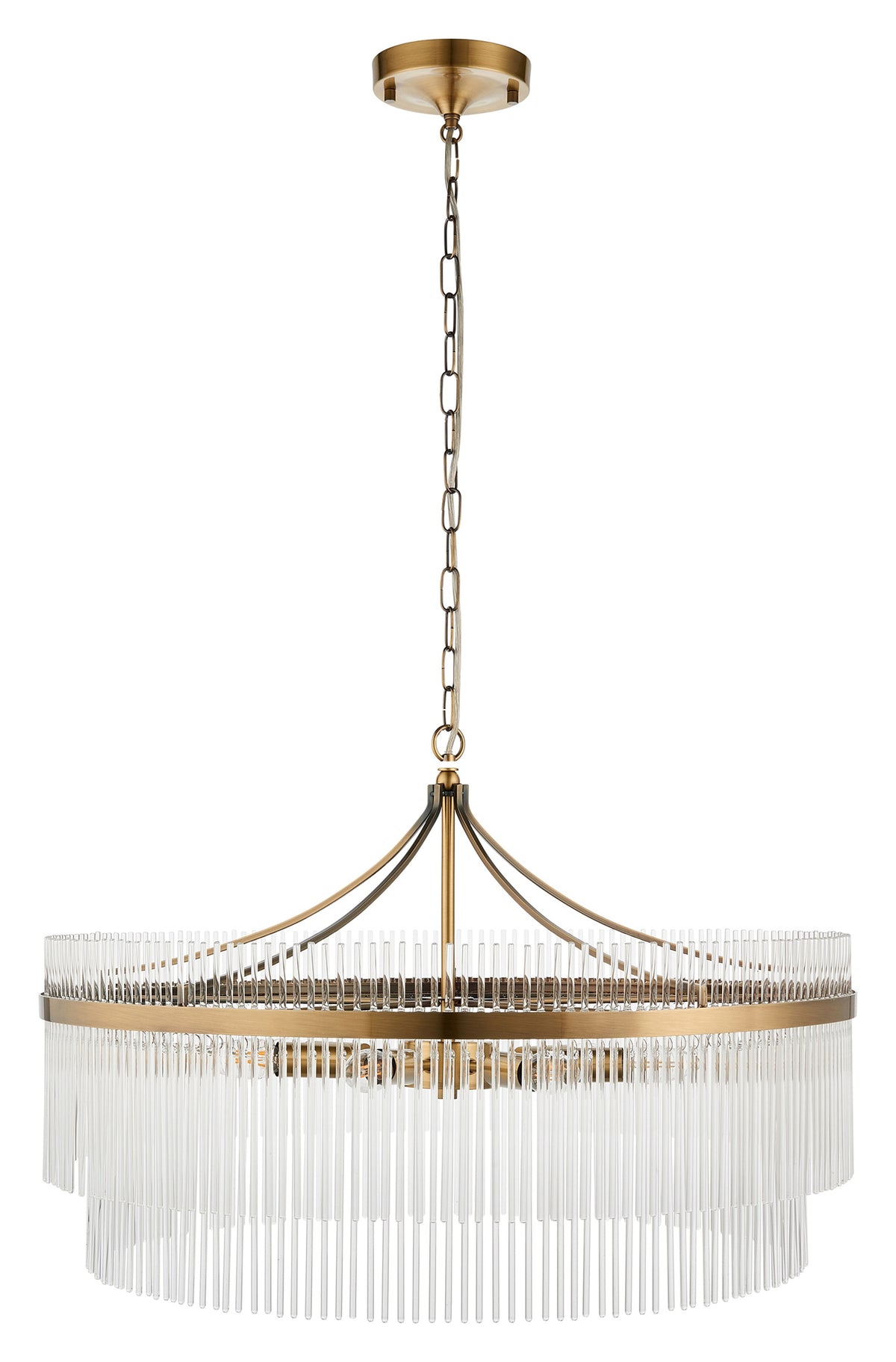 Gallery Direct Marietta Grand 7 Pendant Light Antique Brass, complete product view on a white background