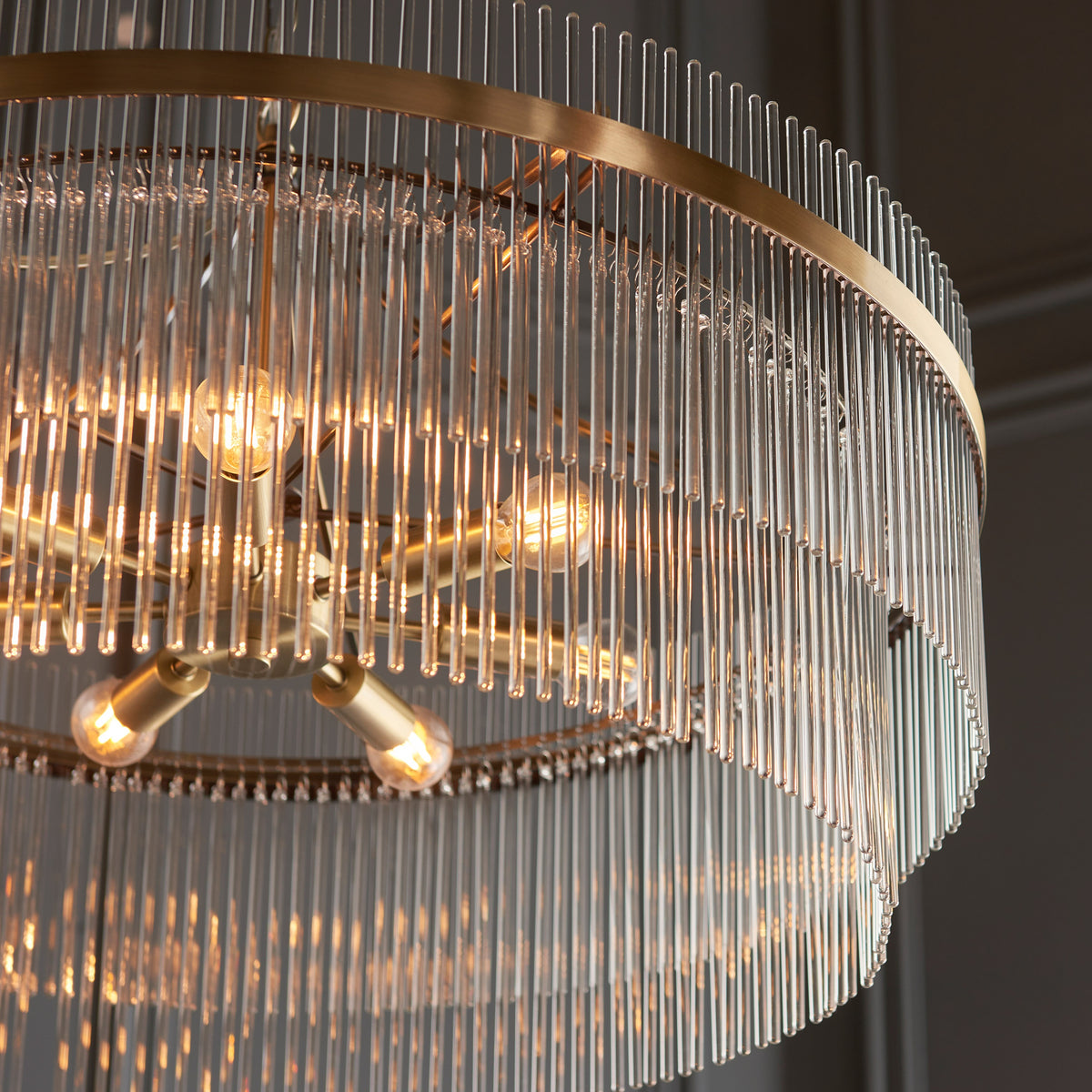 Gallery Direct Marietta Grand 7 Pendant Light Antique Brass, close-up of the finish and design