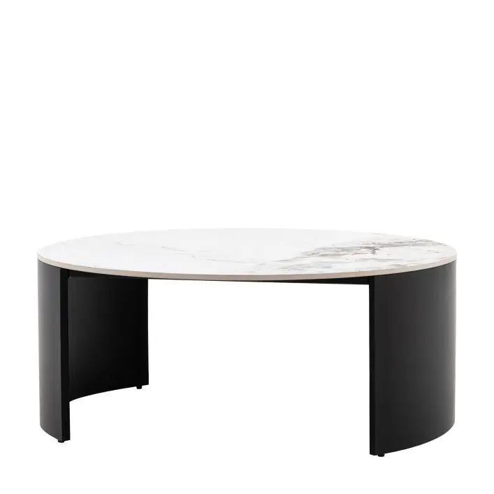 Gallery Direct Marzio Coffee Table makes a striking centrepiece with its luxurious marble style stone top and curved matt black metal legs