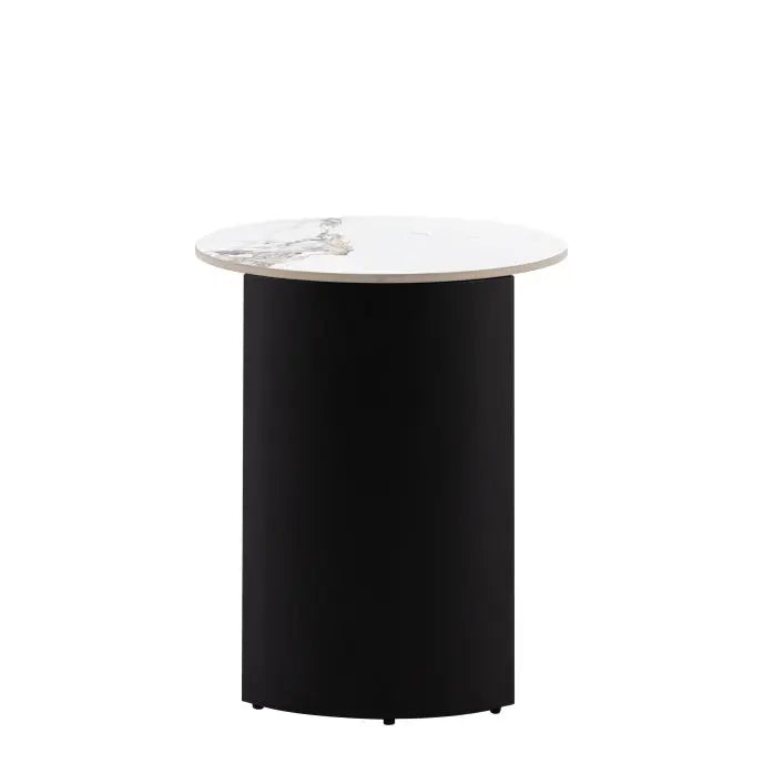 Gallery Direct Marzio Side Table with a round Carrara stone top and black metal legs
